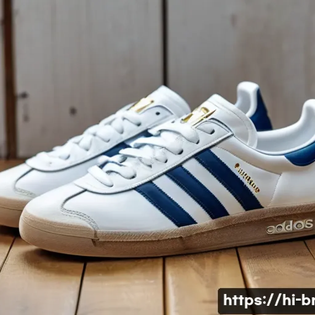 아디다스 오리지널스와 나이키 SB 비교 - A stylish close-up shot of Adidas Originals sneakers placed on a vintage wooden floor, highlighting ...