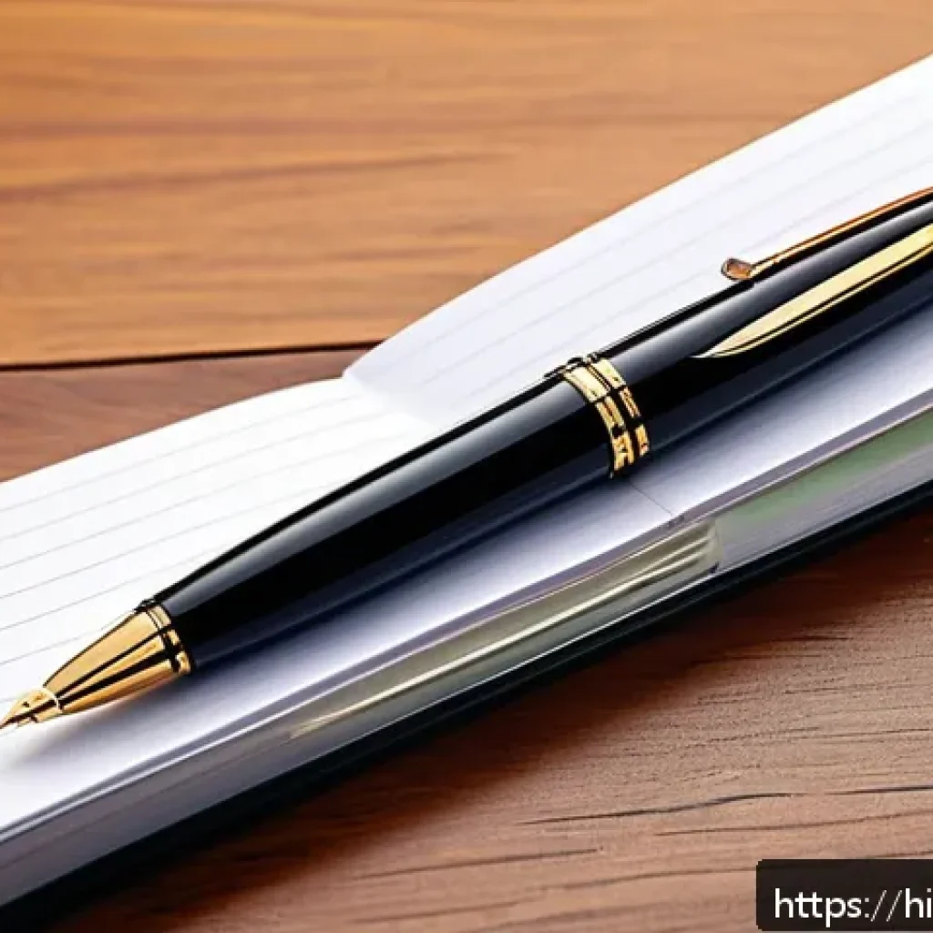 몽블랑과 듀퐁 만년필 추천 - A luxurious Montblanc pen resting on a polished wooden desk, featuring a classic, simple design with...